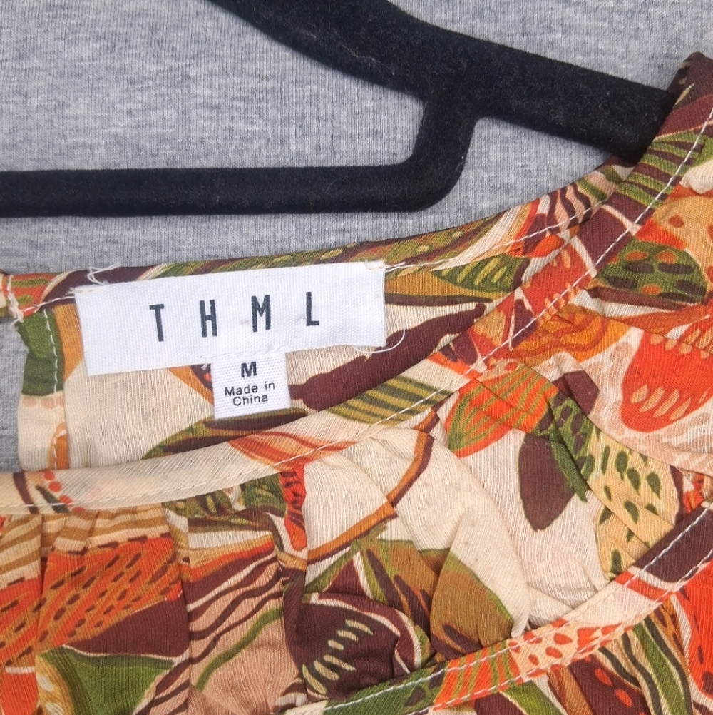 Thml Multicolor Blouse Ruffle Flutter Sleeve Trop… - image 3